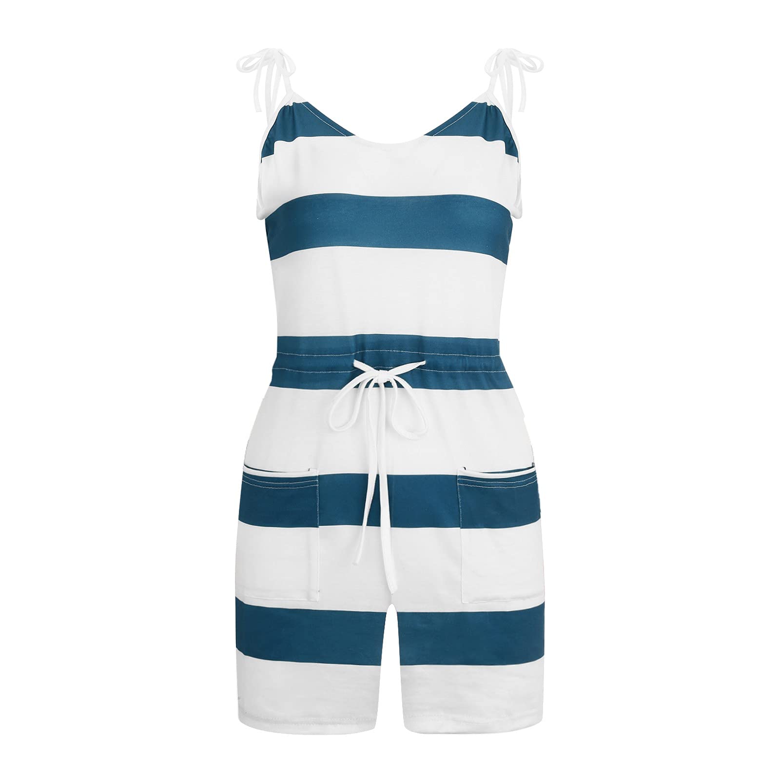 DeaAmyGline Träger Jumpsuit Damen Kurz, Gestreifte Overall Damen Sommer,Latzhose Damen Sexy Spaghetti V-Ausschnitt Jumpsuit-Kleid Romper Einteiler Shorts Hose Playsuit Hosenanzug Jumpsuits für Frauen