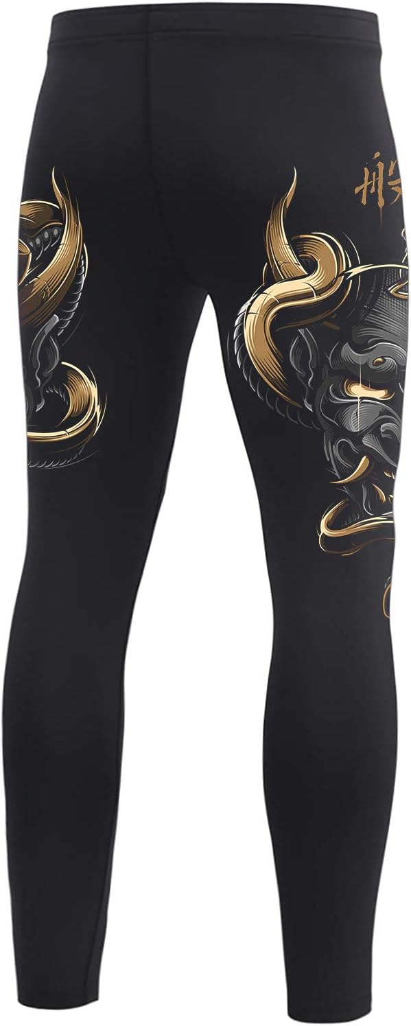 O2TEE Mask Samurai Grappling Spats Compression Leggings Tights Pant- Running, BJJ, MMA, Muay Thai