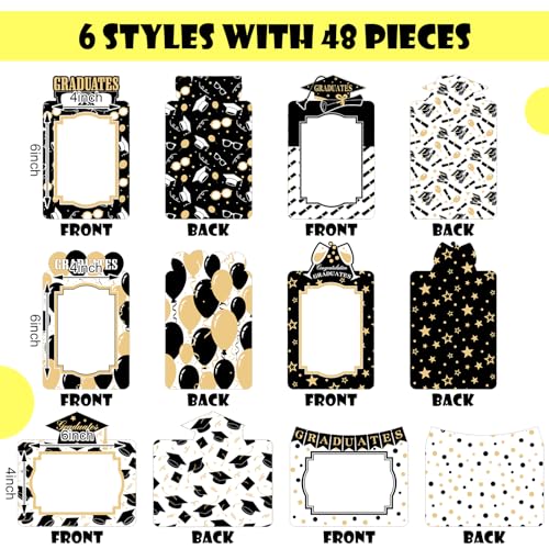 Vercraft 48 Pack Graduation Paper Picture Frames with Easel Paper Photo Frames 4x6 Graduation Party Photo Display Cardboard Party Centerpieces for School DIY Projects Art Crafts, Black, White and Gold