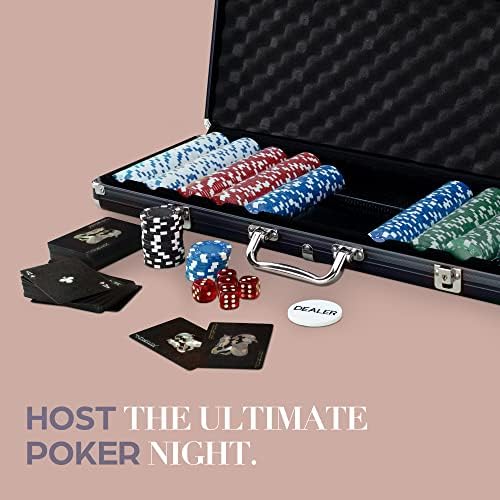 WICKED GIZMOS Professional 500 Piece Poker Set with Cushioned Aluminium Carry Case Holder - Complete with 2 Card Decks, 5 Red Dice and 11.5g Official Casino Grade Chips (Black)