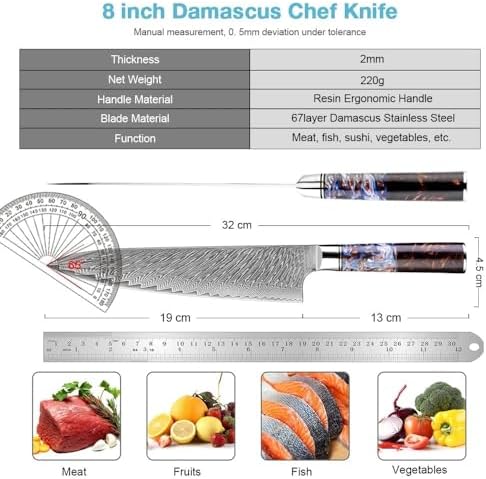 Chef's Knives, 8 Inch Damascus Japanese Chef Knife, Ultra Sharp Damascus Kitchen Knife Resin Handle Kitchen Cooking Chef's Knives - 1