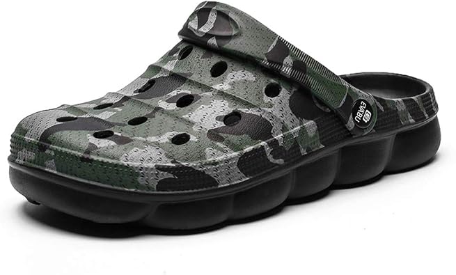 Unisex Garden Clogs Women Men Shoes Female Male Lady Gentleman Anywear Airwalk Outdoor Walking Light Lightweight Rubber Slippers Beach Shoes Breathable Black Camo