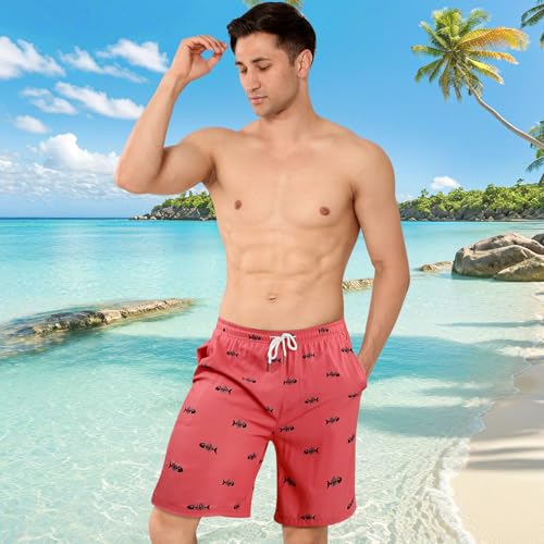 Men's Swim Trunks Print 2 in 1 Compression Liner Bathing Swimsuits 7" Quick Dry Beach Board Shorts with 4 Pockets3