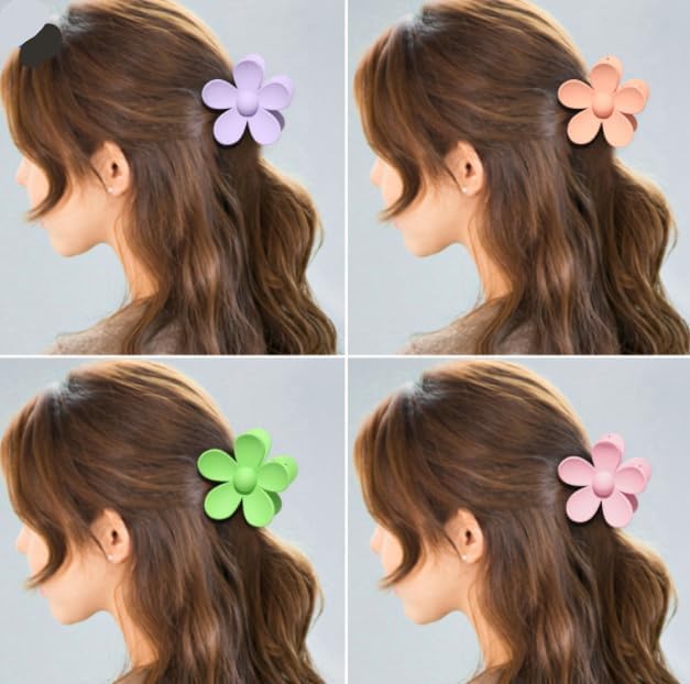 Hair Clip, Candy Colored Flower Hair Clip Big Cute Claw Clips, Thick Hair, Scrub, Hairs Clip (Black, 1 Count) Hair Styling Accessories - Image 4