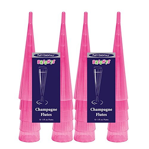 Party Essentials 20Count Hard Plastic Twopiece 5 Oz Champagne Flutes, Neon Pink #TOP3