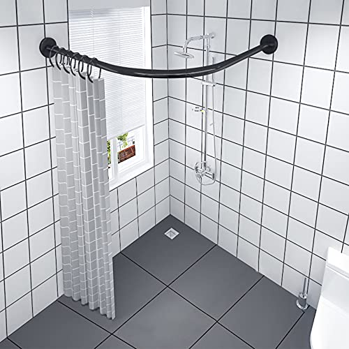 Tringle à rideau de douche télescopique réglable, installation sans perçage, pour salle de bain et baignoire, design incurvé robuste en forme de L