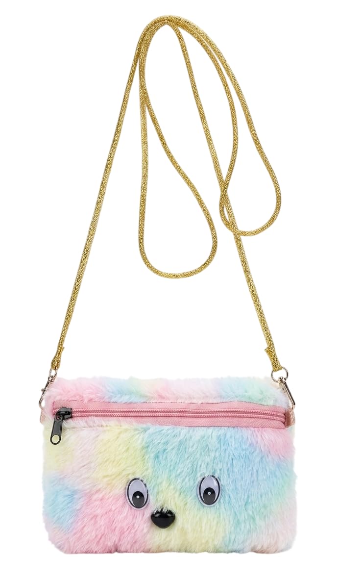 Cute Plush Sling Bag for Girls | Soft Faux Fur Crossbody Purse with Zipper Closure & Cartoon Face Design | Kids Mini Shoulder Bag for Travel, Picnic, Birthday Return Gifts & Daily Use-image-30
