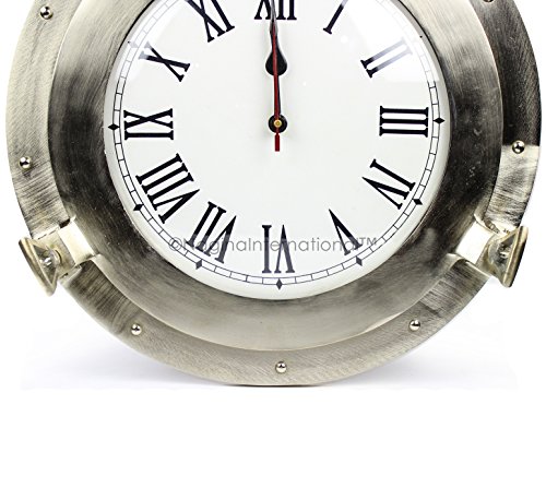 Nagina International Brushed Nickel Aluminum Metal Roman Porthole Clock | Nautical Navy Decor Gifts (12 Inches) #TOP4