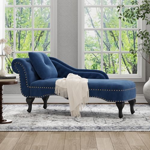 Merax Velvet Chaise Lounge with Pillow and Nailhead