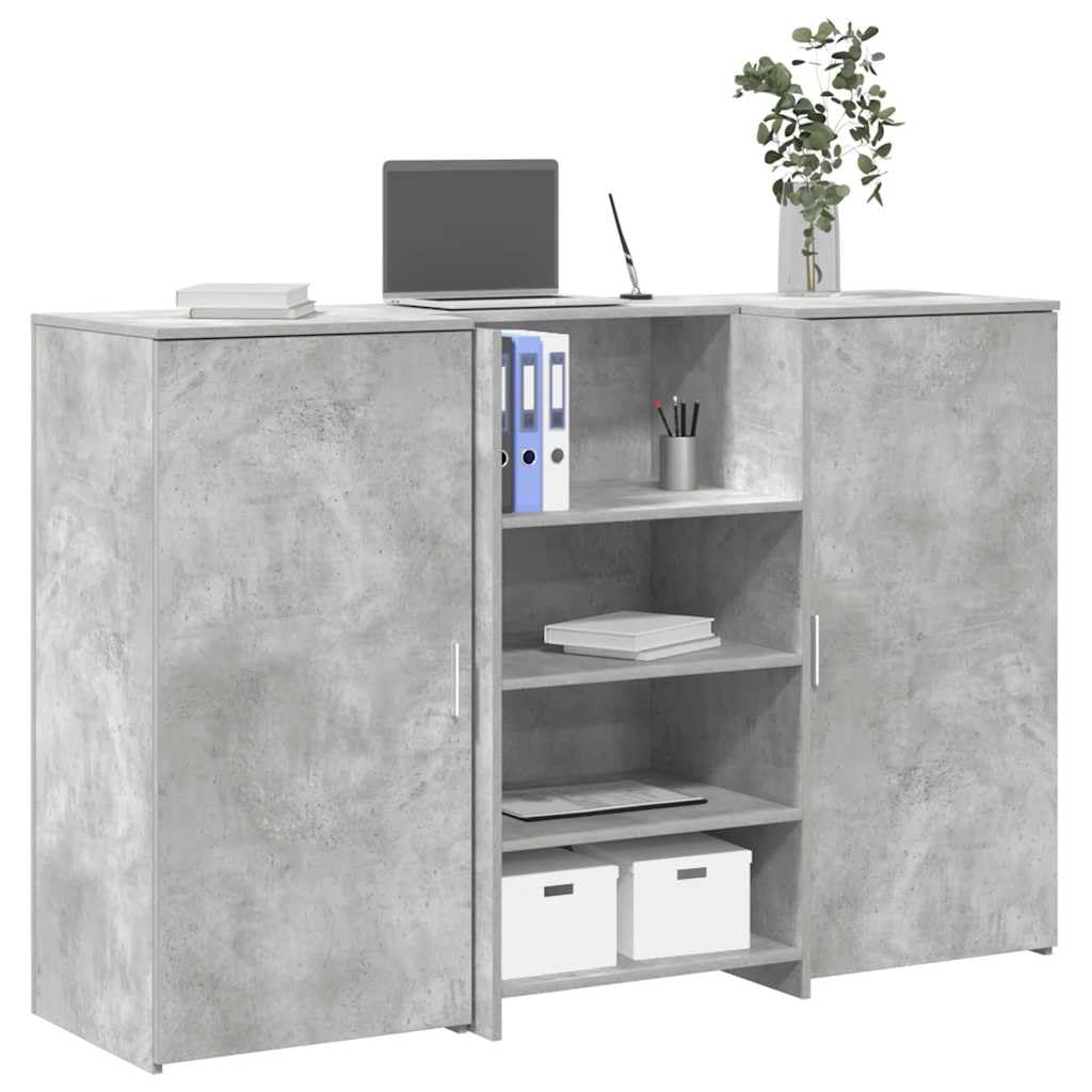 Banco reception grigio cemento 155 x 50 x 103,5 cm con ripiano incorporato e ampio spazio di archiviazione per uffici, mobile da reception con design versatile