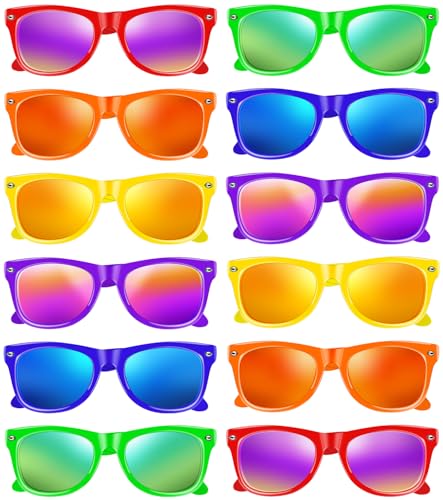 12/24 Pack Neon Party Sunglasses, Wholesale 80s Retro Bulk Party Favors Retro Classic Glasses Birthday Pool Unisex