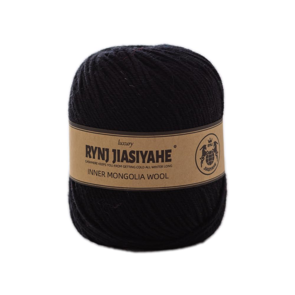 RYNJ JIASIYAHE Merino Wool Yarn, 4-ply Luxury Warm Soft Lightweight Crochet Yarn, for Hand Knitting and Crochet, Home Necessity for DIY Crafts (Black,1 Pack)