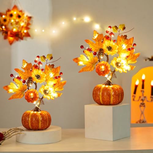 Lovskoo Fake Pumpkin Decor, Pumpkin Tree Light Fall Centerpieces for Tables - image 5