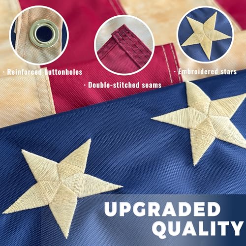 Morigins 1776 Betsy Ross Flag 3x5 FT Outdoor - Tea Stained USA Embroidered Vintage American Flag, Heavy Duty Founding Fathers Bennington 4th of July Decor by Morigins - Used condition - Image 2