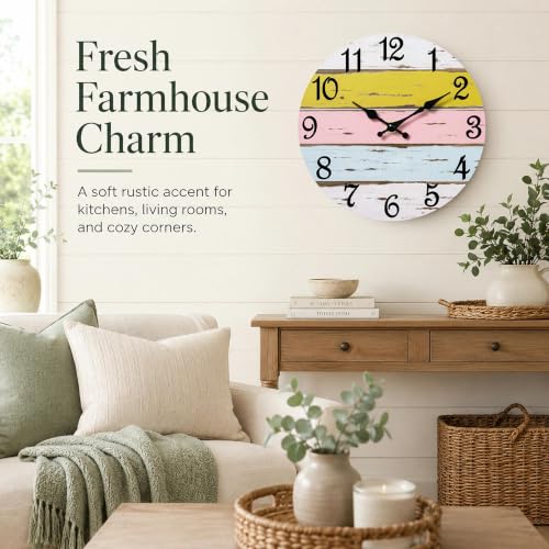 Image of CHYLIN Wall Clock Silent Non-Ticking Battery Operated Pink Yellow Striped