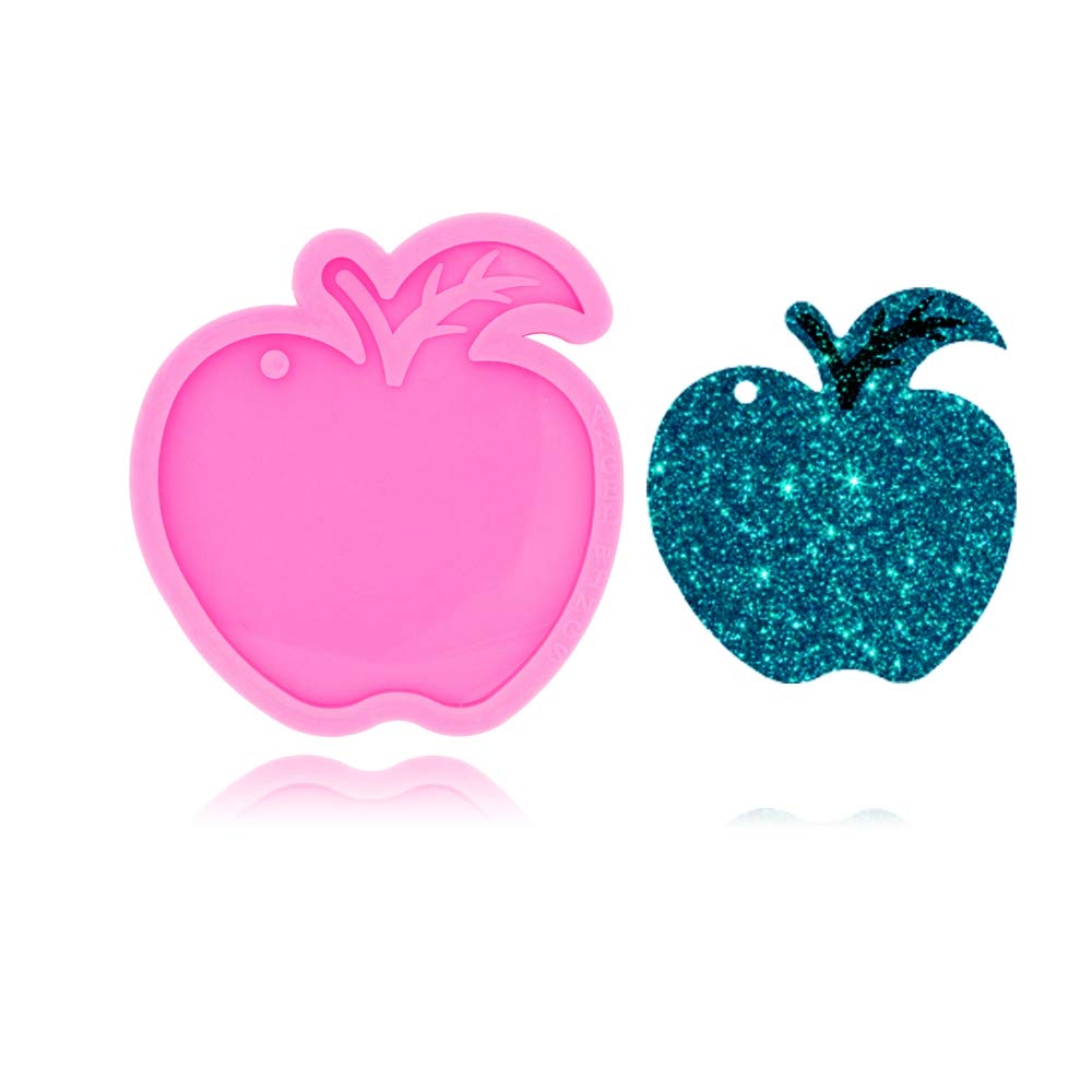 Apple with Leaf Shaped Keychain Silicone Mold with Hole for DIY Candy Trinket Crystal Desserts Luggage Tag Fondant Mold Earrings Pendant Cake Decoration Jelly Shots Pudding Gum Paste