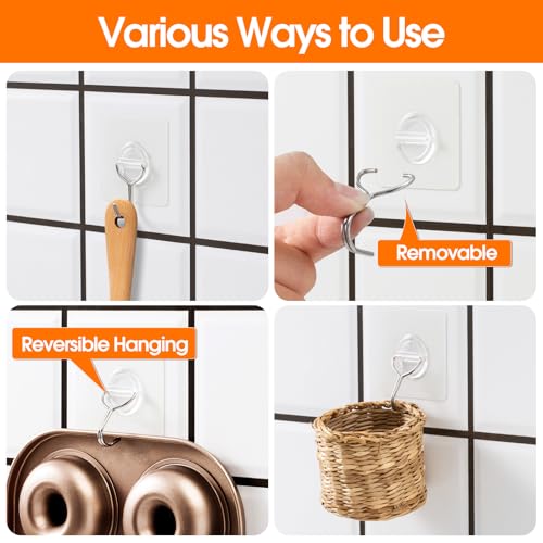 Image of 24 Pack Clear Adhesive Wall Hooks for Hanging Heavy-Duty 33Lb No Damage