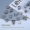 Kakonia 16Pcs Silver Goth Punk Rings Set for Men Women Frog Snake Butterfly Spider Eye Animal Ring Adjustable Cool Gothic Statement Stacking Rings Y2K Accessories #3