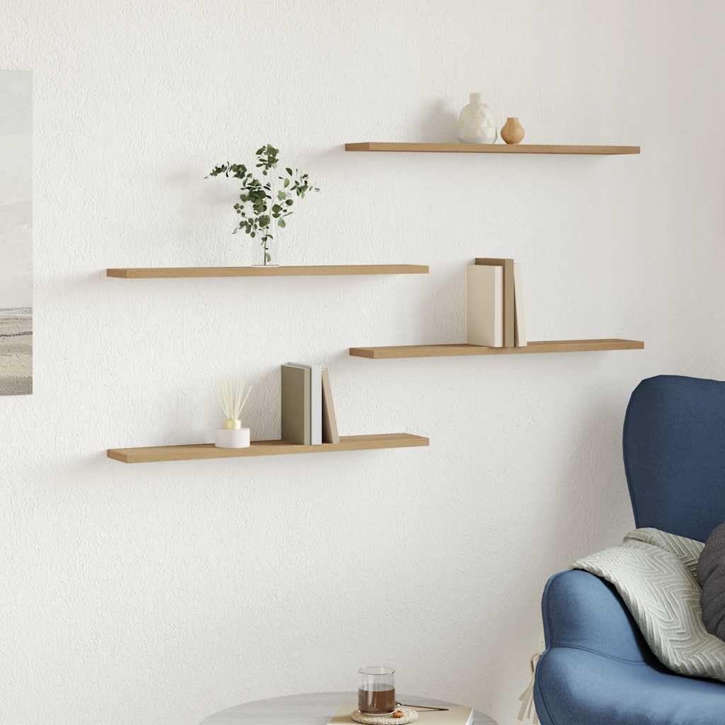 vidaXL Wandschappen 4 st 60x40x1,5 cm bewerkt hout gerookt eikenkleur, wandplank, wandrekje, muurplank, wandrek, fotoplank, muur plank