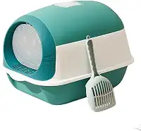 Caixa Box de Areia Fechada com Porta Privacidade para Gato Toalete Sanitário Higiênico Pet(Caixa Verde + Pá Coletora)