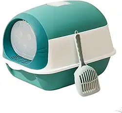 Caixa Box de Areia Fechada com Porta Privacidade para Gato Toalete Sanitário Higiênico Pet(Caixa Verde + Pá Coletora)