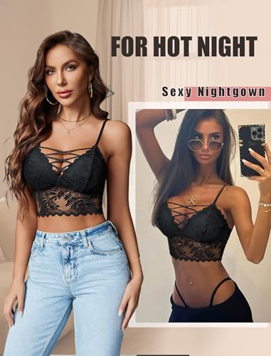 Avidlove Bralettes for Women V Neck Lace Camisole Y2K Tank Top Strappy Cami Unpadded Bra Lingerie Crop Tops Outfits4