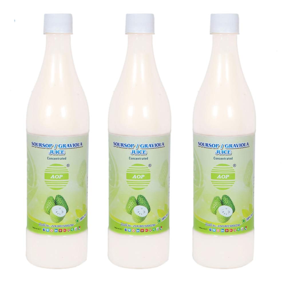 AMELIA ORGANIC PRODUCTS Soursop Juice 750ml GRAVIOLA GUANABANA RAMPHAL LAXMAN PHAL Hanuman PHAL MULLU SEETA (Pack of 3)