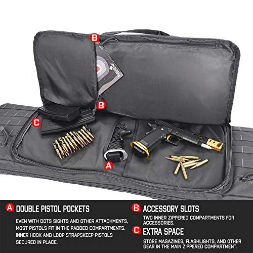 Lancer Tactical Classic Double Long Rifle Pistol Gun Bag - 42 Inch Eva Foam Tactical Firearm Transport Case With 600D Polyester, Backpack Straps, Lockable Compartment, Gray #TOP2