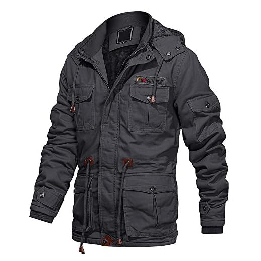 EKLENTSON - Chaqueta Militar de Algodón para Hombre Forro polar con Cremallera Completa Abrigos Gruesos Otoño-Invierno Manga Larga Chaqueta con Múltiples Bolsillos y Capucha Extraíble