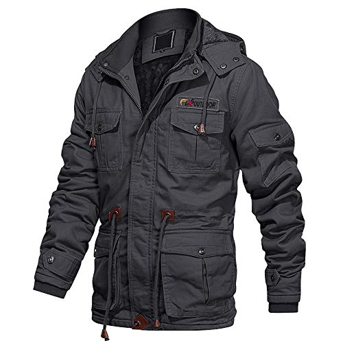 EKLENTSON Herren Wintermantel Fleece Full Zip Modern Outdoor Trekking Winterjacke Mehr Taschen Grau, M