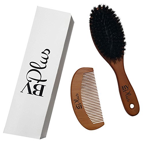 Boar Bristle Hair Brush Set Natural Wooden Handle Men or Women | Great Hairbrush For Straightening Detangling Thick Thin Fine Curly Wavy Long Short Dry or Damaged Hair | Wood Comb Included By BVPlus