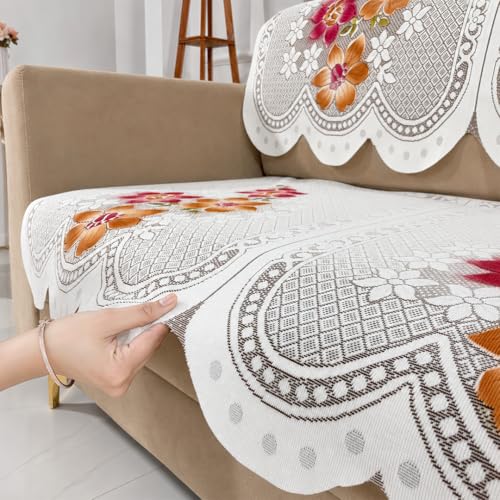 Image of Homerz Premium 'Surya Series' Sofa Cover | Stylish Sofa Protector | Net Fabric | Anti-Stain & Washable Slip Cover Exact Size Antislip (Exclusive Rust, 5 (3+2) Seater, Seat Cover with Backrest)