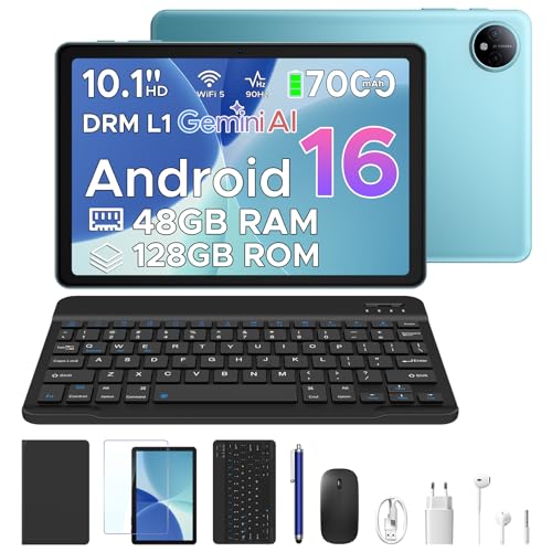 POPUX P10 Tablette Android 16, Tablette 10 Pouces avec Gemini AI, Tablette Tactile 48Go RAM+128Go ROM, Quadri-Coeur T310, 7000mAh, 8MP+5MP, 90Hz, Widevine L1,...