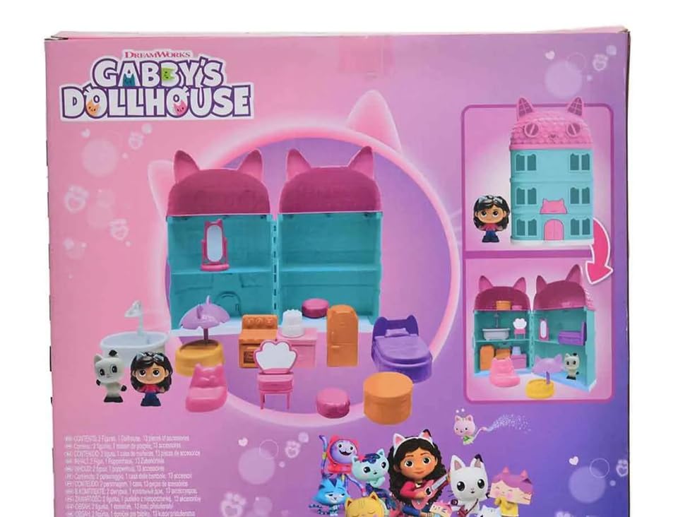 Spin Master DreamWorks Gabby's Dollhouse, casa delle bambole con personaggi e accessori, set da gioco Netflix, casa con gatto turchese e rosa