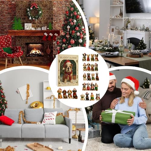 Adventskalender 2025 mit 24 Hunde-Figuren - Weihnachtskalender mit Hundestatuen in Festlicher Kleidung, Tägliche Überraschung vom 1. bis 24. Dezember für Familien (24-tlg Set)