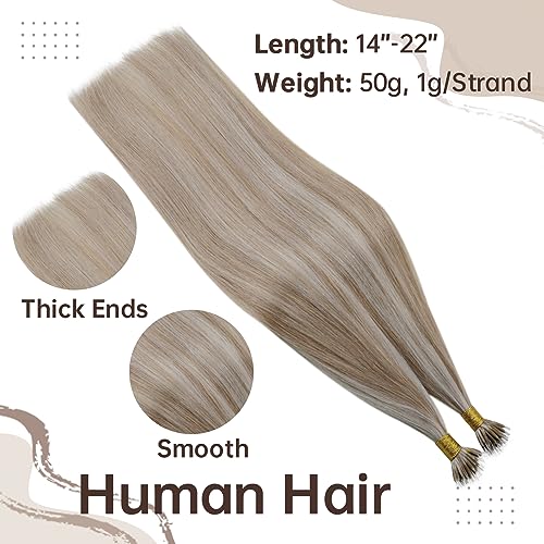 Easyouth Nano Human Hair Extensions Highlight Nano Beads Hair Extensions Human Hair Light Brown Mixed Platinum Blonde Nano Ring Hair Extensions Real Hair Pre Bonded For Volume 14Inch 50g/50s #P8/60 - Image 3