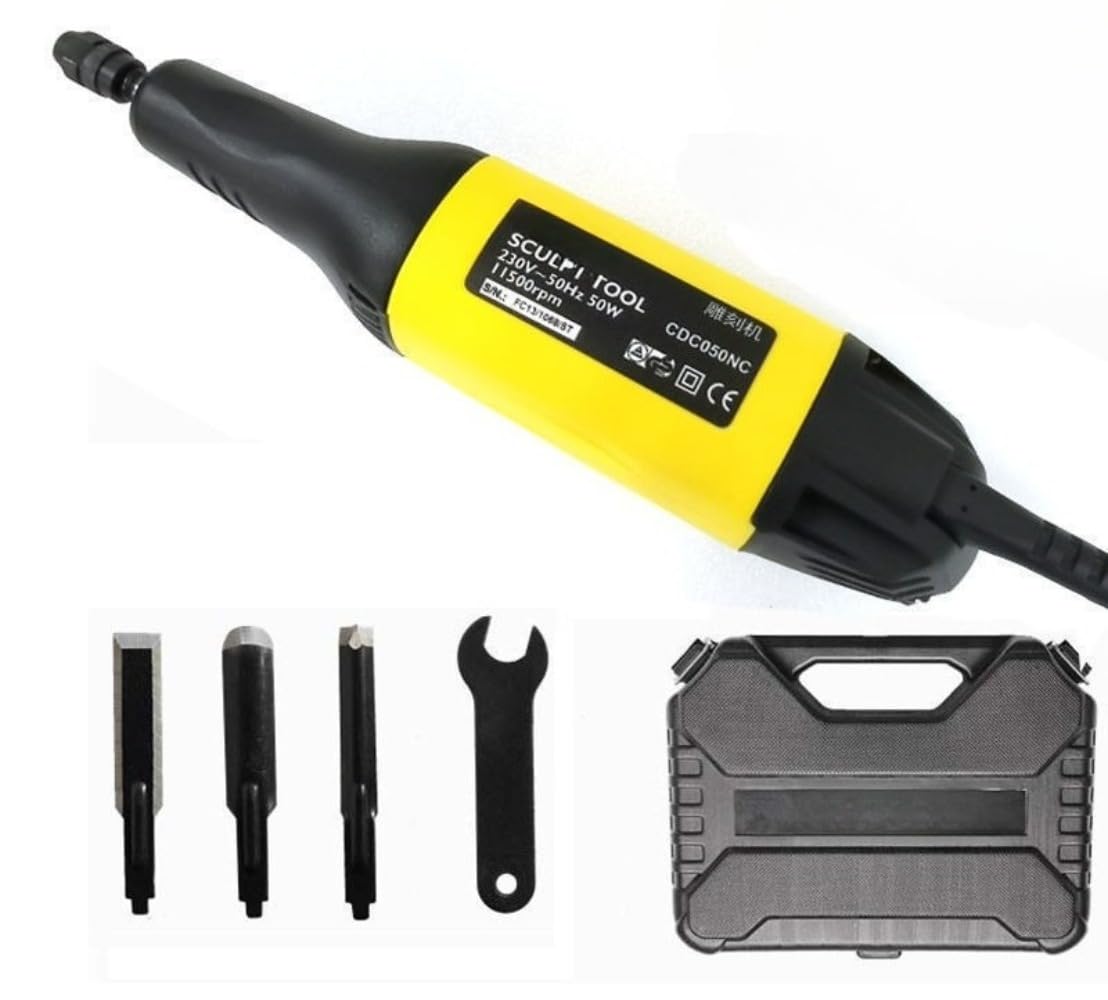 ZMBJ 電動木工彫刻刀 多機能交換刃 高回転モーター 木雕・根雕・銘板・盆栽彫刻工具 DIY 木工刻刀 電動彫刻機 安全ロック付き (カービングナイフ + 刃3枚)