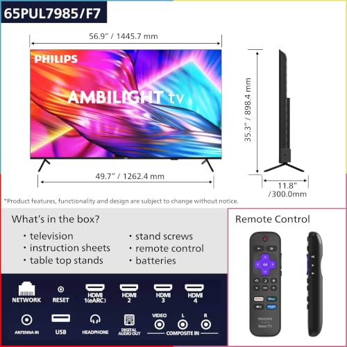 Image of PHILIPS 65 Inch 4K QLED Roku TV, 7985 Series, UHD 2160p, Ambilight,