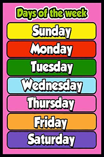 Days of The Week Chart Religious Poster Waterproof Vinyl Sticker for Kids Room Home Decor || can1537-2
