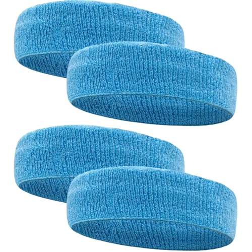 Image of 4 Pack Sweatbands Sports Headband for Men and Women, Moisture Wicking Athletic Workout Headband for Running, Tennis, Basketball, Yoga, Gym Stretchy Unisex Sweatband