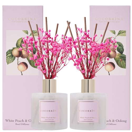 Image of Cocorrina Reed Diffuser Set - White Peach& Oolong Reed Diffuser 2 Packs 6.7oz Scent Fragrance Oil Diffuser for Bedroom Bathroom