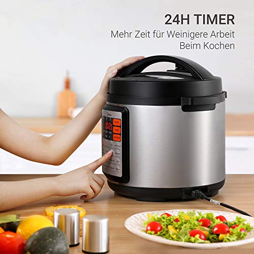Midea Pentola a pressione elettrica da 5,5 l, 14 in 1, 1000 W, pressione elettrica del vapore, cuoci riso, pentola a vapore, pentola a pressione, cottura a vapore, in acciaio inox - immagine 6