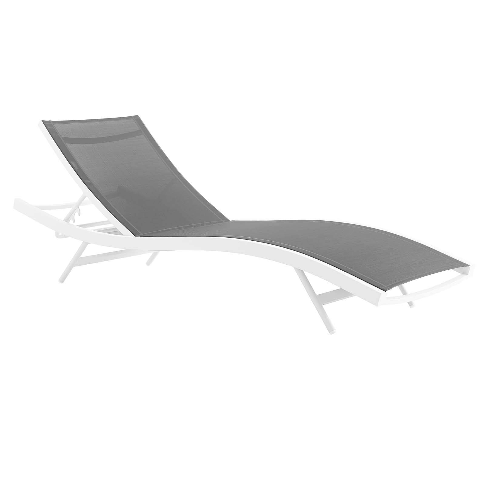 Glimpse Silla de malla de aluminio para patio al aire libre, junto a la piscina, tumbona en blanco y gris