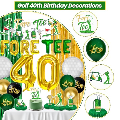 Image of Golf 40th Birthday Decorations for Men, 40 Year Old Happy Bday Party Decoration Forty Golf Decor Balloons Banner Cake Topper