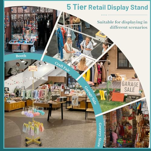 Image of Flenpptly Retail Display Stand Rotating Display Stand 4 Tier Spinning Display Stand for Craft Shows, Jewelry, Keychain, Earring Adjustable Height Retail Display Racks (Gold)