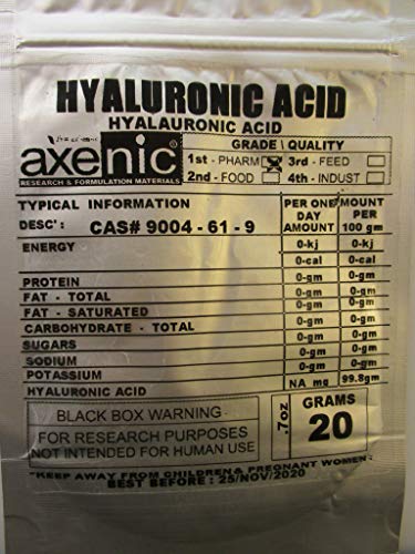AXENIC 5grams Hyaluronic Acid 99.9%, hyalauronic Acid,Sodium Hyaluronate
