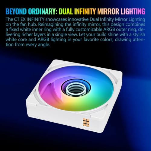 Image of Thermaltake CT120 EX Infinity ARGB Sync 3 Pack; Infinity Mirror Hub; 120mm x 28mm; PWM 500~2000 RPM; MagForce 2.0; Airflow 68.20 CFM; 5V 3-Pin Motherboard Sync; 3-Pack; Snow; CL-F243-PL12SW-A