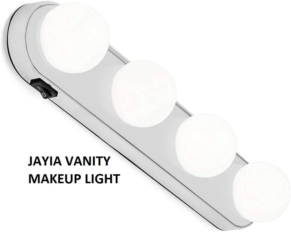 Cordless Portable Vanity Make Up Bright LED Mirror Light for Dressing Table. 4 Bulb Battery Powered with Powerful Suction Cups.
