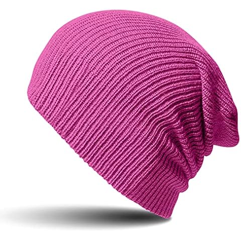 MKR Beanie Hat Men’s Women’s Unisex Warm Soft Ribbed Knit Cuffed or Slouch Winter Hat - Hot Pink Cover