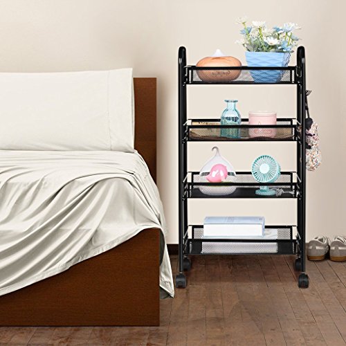 Image of Callas Metal Mesh Multipurpose 4-Tier Rolling Cart for Kitchen, Bathroom and Office Storage Organiser, Black
